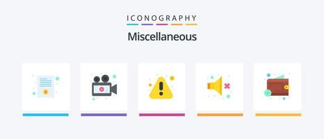 Miscellaneous Flat 5 Icon Pack Including wallet. error. volume. no. Creative Icons Design vector