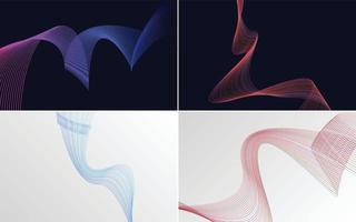 Set of 4 geometric wave pattern background Abstract waving line vector