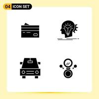 Mobile Interface Solid Glyph Set of 4 Pictograms of creditcard creativity cards money idea Editable Vector Design Elements