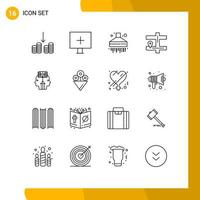 Editable Vector Line Pack of 16 Simple Outlines of flower programming hood reading pin Editable Vector Design Elements