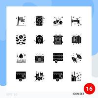 Solid Glyph Pack of 16 Universal Symbols of new water bicycle bath race Editable Vector Design Elements