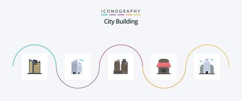 Paquete de 5 iconos planos de construcción de la ciudad que incluye. verdadero. oficina vector