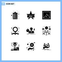 Universal Icon Symbols Group of 9 Modern Solid Glyphs of depression fail photo failure feminism Editable Vector Design Elements