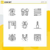 Set of 9 Commercial Outlines pack for agriculture interior fitness furniture decor Editable Vector Design Elements