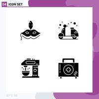 Group of 4 Solid Glyphs Signs and Symbols for mask cafe mardigras cruiser coffee machine Editable Vector Design Elements