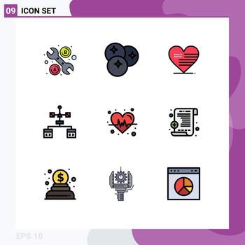 Pictogram Set of 9 Simple Filledline Flat Colors of diet develop heart coding app Editable Vector Design Elements