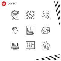 Pictogram Set of 9 Simple Outlines of idea staff people like full Editable Vector Design Elements