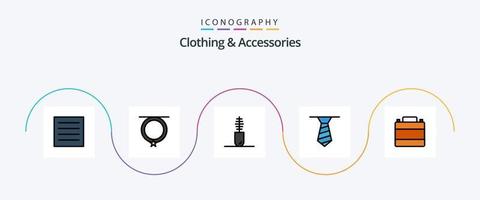 la línea de ropa y accesorios llenó el paquete de iconos planos 5 que incluye la tienda de ropa. caso. accesorios. accesorios. corbata vector