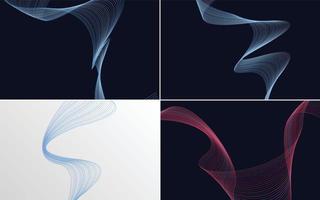 Set of 4 geometric wave pattern background Abstract waving line vector