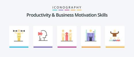 productividad y habilidades de motivación empresarial flat 5 icon pack que incluye mejora. crecimiento. soluciones actuación. socios. diseño de iconos creativos vector