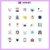 Flat Color Pack of 25 Universal Symbols of computers wifi payment gear document Editable Vector Design Elements