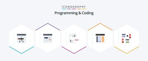 Programming And Coding 25 Flat icon pack including development. design. document. page. develop vector