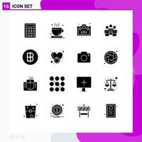 Pack of 16 Modern Solid Glyphs Signs and Symbols for Web Print Media such as workgroup protection business people business Editable Vector Design Elements