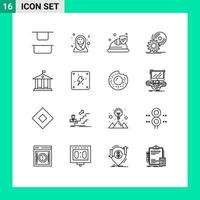 Pack of 16 Modern Outlines Signs and Symbols for Web Print Media such as money bank security dvd install Editable Vector Design Elements