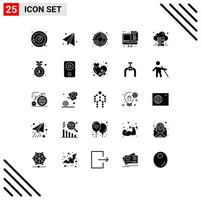 Group of 25 Modern Solid Glyphs Set for server cloud target files optimization Editable Vector Design Elements