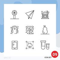 Outline Pack of 9 Universal Symbols of autumn headphone house head device Editable Vector Design Elements