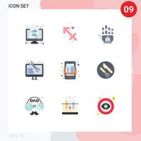 9 User Interface Flat Color Pack of modern Signs and Symbols of mobile web development tracking web coding Editable Vector Design Elements