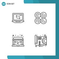 4 User Interface Line Pack of modern Signs and Symbols of computer online hardware food sale Editable Vector Design Elements