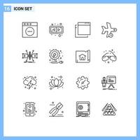 Group of 16 Outlines Signs and Symbols for structure grid delay constructing transportation Editable Vector Design Elements