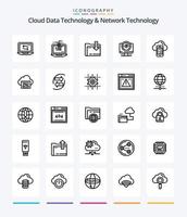 tecnología creativa de datos en la nube y tecnología de red 25 paquete de iconos de contorno como conexión. célula. Brújula. móvil. nube vector