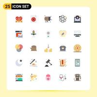 User Interface Pack of 25 Basic Flat Colors of lock encryption baraban science biology Editable Vector Design Elements