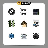 Set of 9 Vector Filledline Flat Colors on Grid for programmer develop china coding hand Editable Vector Design Elements