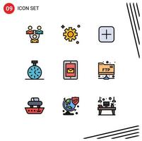 paquete de iconos de vector de stock de 9 signos y símbolos de línea para servicio móvil más elementos de diseño de vector editables de tiempo de conteo