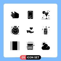 Pack of 9 creative Solid Glyphs of office business iphone fast drink Editable Vector Design Elements