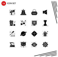 16 User Interface Solid Glyph Pack of modern Signs and Symbols of drink starbucks fashion coffee silent Editable Vector Design Elements