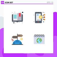 4 User Interface Flat Icon Pack of modern Signs and Symbols of book direction reading smartphone marketing Editable Vector Design Elements