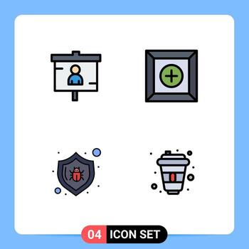 User Interface Pack of 4 Basic Filledline Flat Colors of business bug presentation new security Editable Vector Design Elements