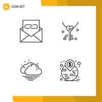 Modern Set of 4 Filledline Flat Colors and symbols such as communication cloud email love weather Editable Vector Design Elements