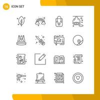 16 Universal Outlines Set for Web and Mobile Applications empire crown bag lemon diet Editable Vector Design Elements