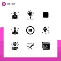 User Interface Pack of 9 Basic Solid Glyphs of map find check box rocket knowledge Editable Vector Design Elements