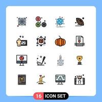 conjunto de 16 líneas rellenas de color plano vectorial en la cuadrícula para elementos de diseño de vectores creativos editables de pelota deportiva de red de juego de presentación
