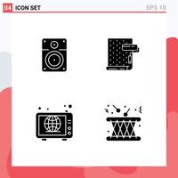 Group of 4 Modern Solid Glyphs Set for speaker web education design world Editable Vector Design Elements