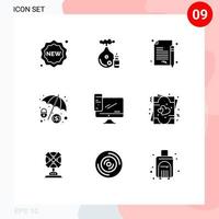 Universal Icon Symbols Group of 9 Modern Solid Glyphs of device computer sign hacker cyber crime Editable Vector Design Elements