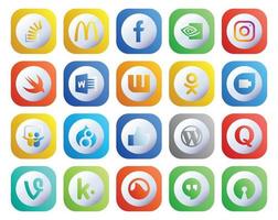 20 Social Media Icon Pack Including cms like swift drupal google duo vector