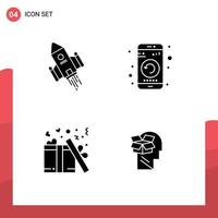 Pack of 4 Modern Solid Glyphs Signs and Symbols for Web Print Media such as space craft restart rocket gadget love Editable Vector Design Elements