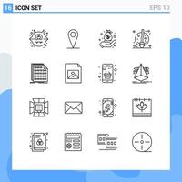 Mobile Interface Outline Set of 16 Pictograms of data code hand binary moon Editable Vector Design Elements