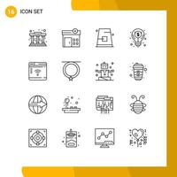 Universal Icon Symbols Group of 16 Modern Outlines of router internet cap dollar idea Editable Vector Design Elements