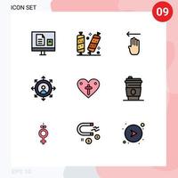 conjunto de 9 iconos de interfaz de usuario modernos símbolos signos para el crecimiento del corazón carrera de azúcar gesto elementos de diseño vectorial editables vector