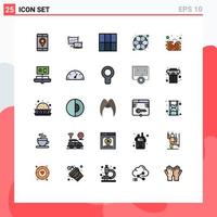 Pack of 25 Modern Filled line Flat Colors Signs and Symbols for Web Print Media such as firewall brick technology game football Editable Vector Design Elements