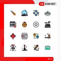 Flat Color Filled Line Pack of 16 Universal Symbols of network game pad data game controller controller Editable Creative Vector Design Elements