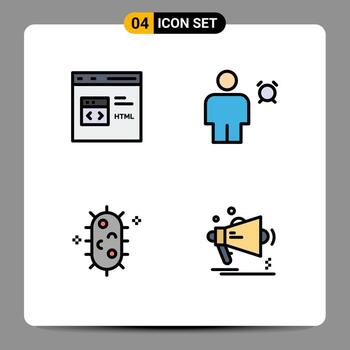4 Universal Filledline Flat Color Signs Symbols of code timer development avatar biochemistry Editable Vector Design Elements