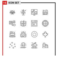 Outline Pack of 16 Universal Symbols of movie reel film reel coding credit bank Editable Vector Design Elements