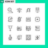 Set of 16 Modern UI Icons Symbols Signs for document attached document help tag rank Editable Vector Design Elements