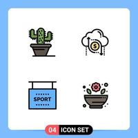 Group of 4 Filledline Flat Colors Signs and Symbols for cactus information cloud arrow sports Editable Vector Design Elements