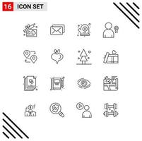 Pack of 16 Modern Outlines Signs and Symbols for Web Print Media such as travel map flower location decoration Editable Vector Design Elements