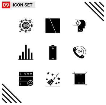 Set of 9 Modern UI Icons Symbols Signs for electricity battery mind inspect analytics Editable Vector Design Elements